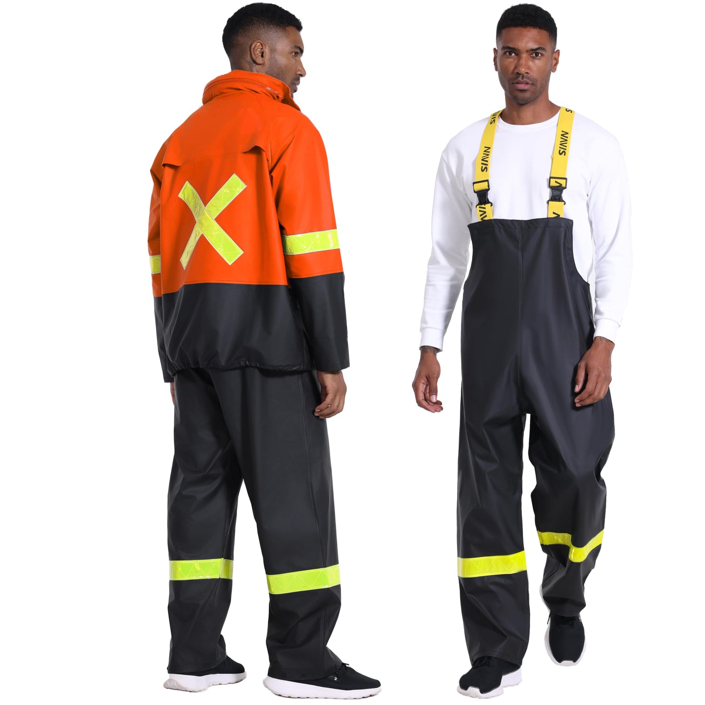 Men's Workwear PRO Rain Suit - Waterproof Jacket and Bib Pants 3-piece Set for Ultimate Safety and Comfort