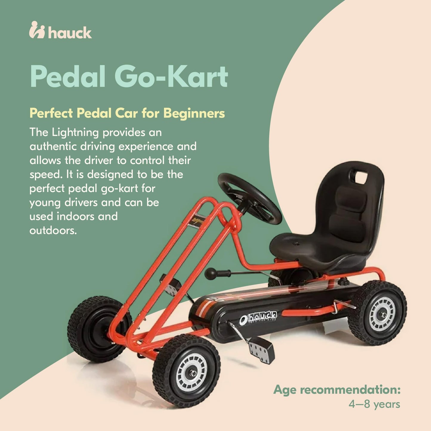hauck Kids Pedal Go Kart, 4 Wheel Bike Cart, Ages 4-8, Lightning Ride, Race Green