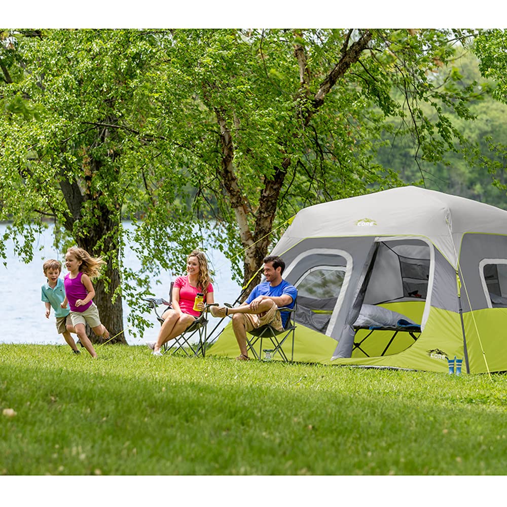 CORE Instant Cabin Tents | 6 Person / 9 Person / 10 Person / 12 Person Family Cabin Multi Room Pop Up Tents Car Camping | Included Storage Pockets for Camping Accessories