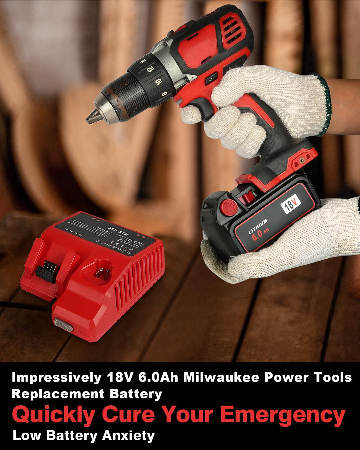 6packs 6.0Ah Replacement Battery Compatible with Milwaukee M -18 18v 6000mAh