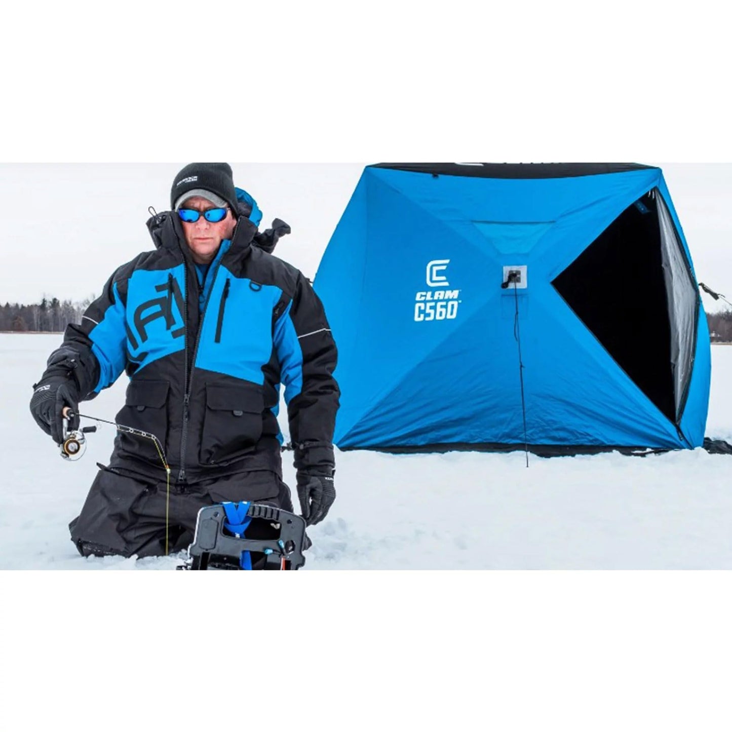 CLAM Lightweight Portable Pop Up Ice Fishing Angler Thermal Hub Shelter Tent with Anchors, Tie Ropes, and Carrying Bag