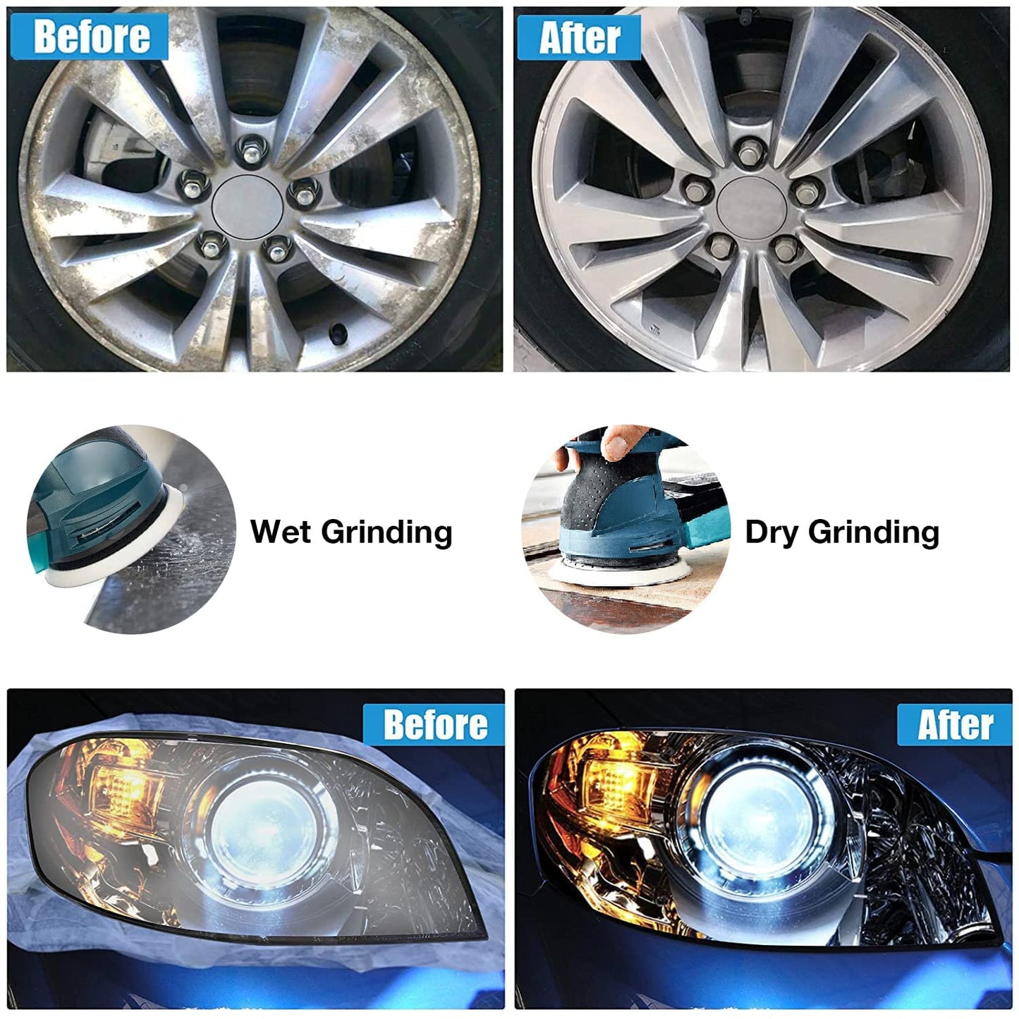 Water Grit Sandpaper 2000/3000/5000/7000/10000 and 5-inch Backing Pad Set, Wet Dry Electric Hook &Loop Sanding Disc with Pad, Grinding Abrasive Paper and Orbital Sander Polisher
