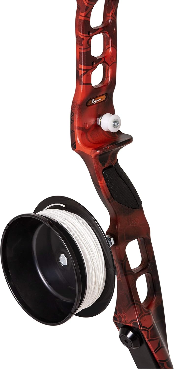 Cajun Bowfishing Fish Stick Bowfishing Bow Package with Drum Reel, Roller Rest, and Piranha Point Arrow, Right Hand, Red