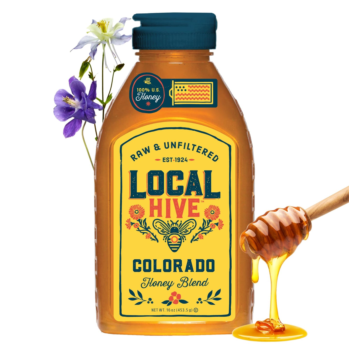 Local Hive Midwest Raw Unfiltered Honey – 16 oz, 100% Pure US Honey, Sourced from American Bees and Beekeepers - Natural Sweetener, Ideal for Tea, Baking, and Cooking