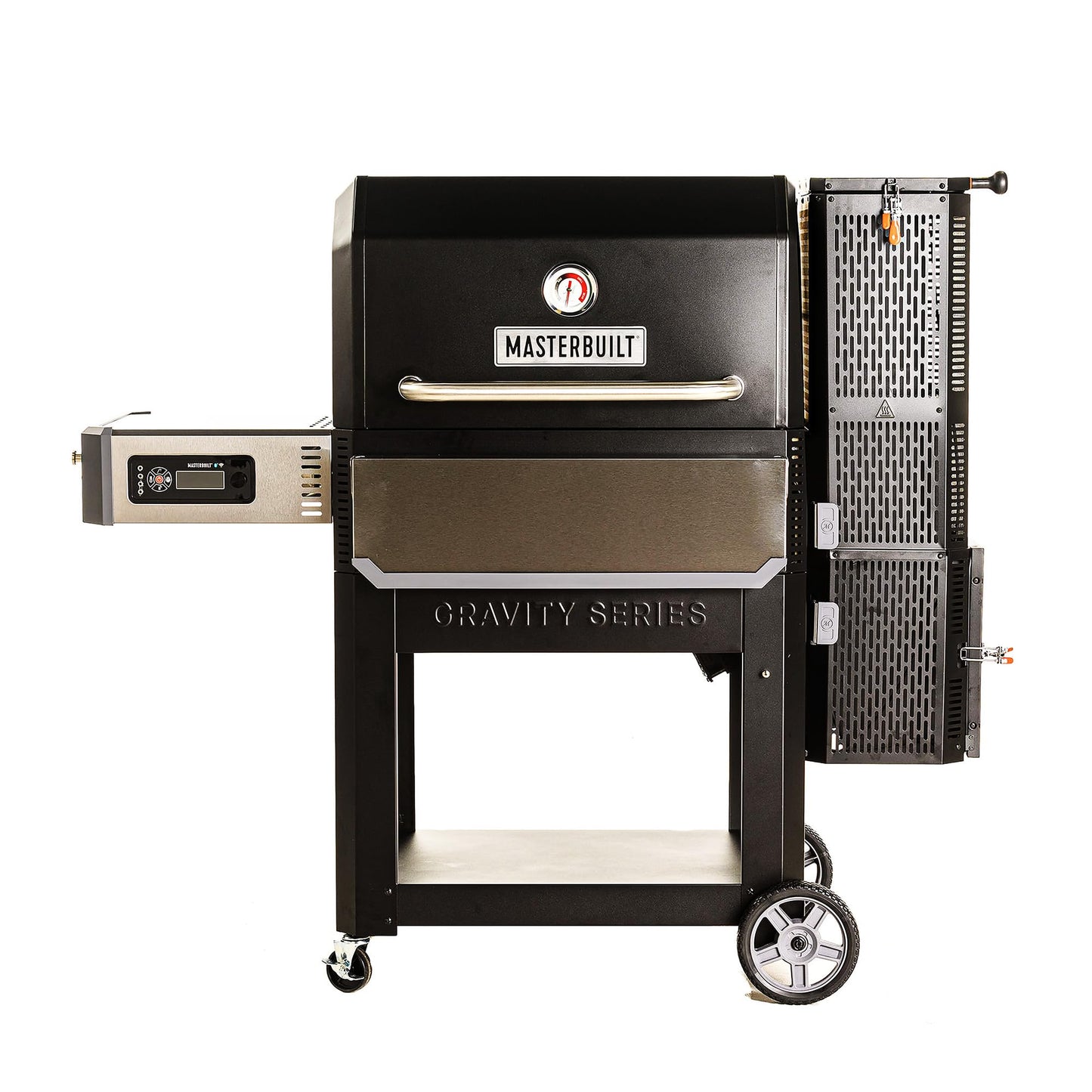 Masterbuilt® Gravity Series® 600 Digital Charcoal Grill and Smoker,WiFi Technology, GravityFed™ Charcoal Hopper, 600 Cooking Sq. Inches, Reversible Smoke&Sear Cast Iron Grates, Black, Model MB20041023