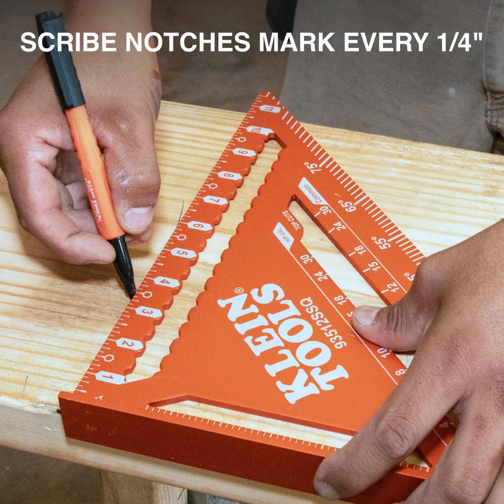 Klein Tools 935FSQ Framing Square, 24-Inch x 16-Inch, L Shape Carpenter Woodworking Tool with Laser Etched Rafter Tables and Octagon Scales