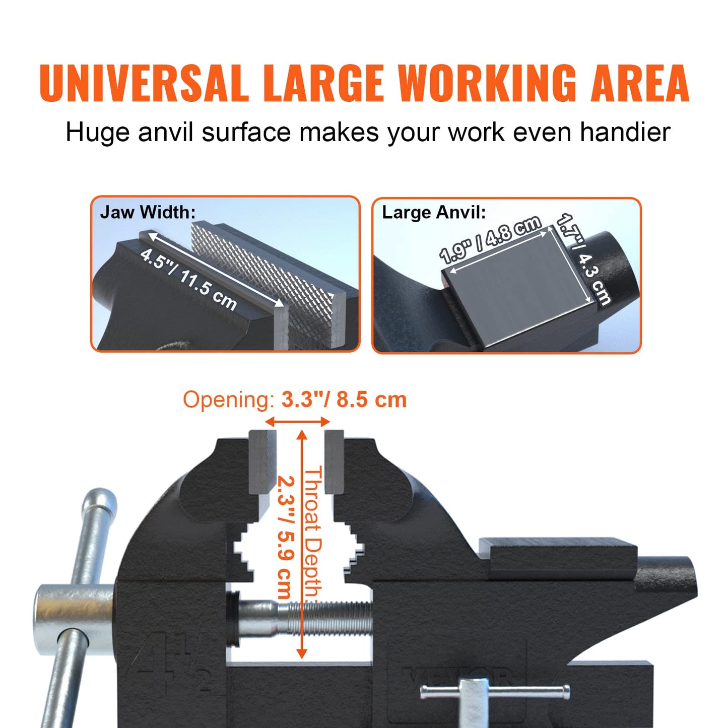 VEVOR Bench Vise, 6-inch Jaw Width 5.9-inch Jaw Opening, 360-Degree Swivel Locking Base Multipurpose Vise w/Anvil, Heavy Duty Ductile Iron Workbench Vise w/Bolts & Nuts, for Drilling, Pipe Cutting