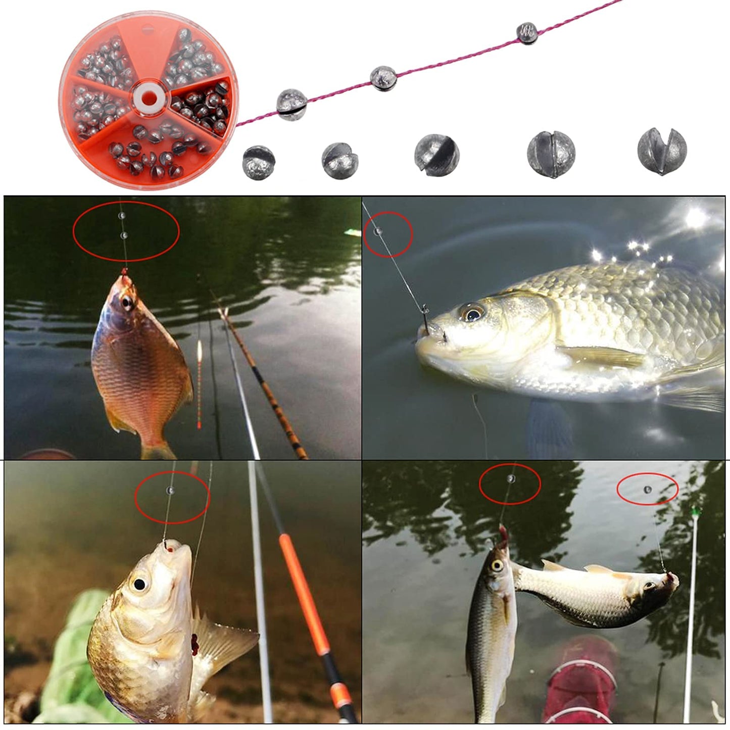 Joyiii Fishing Weights Sinkers 205pcs/100pcs Lead Split Shot Fishing Line Sinkers 5 Sizes Removable Egg Lead Assortment