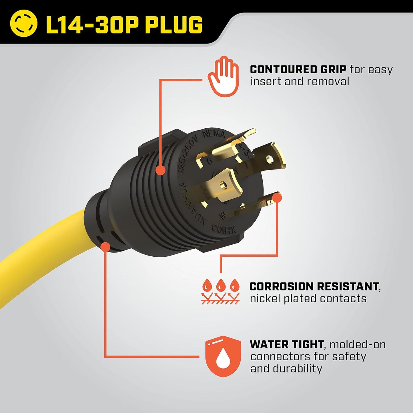 Champion Power Equipment 25-Foot 30-Amp 250-Volt Generator Power Cord for Manual Transfer Switch (L14-30P to L14-30R)