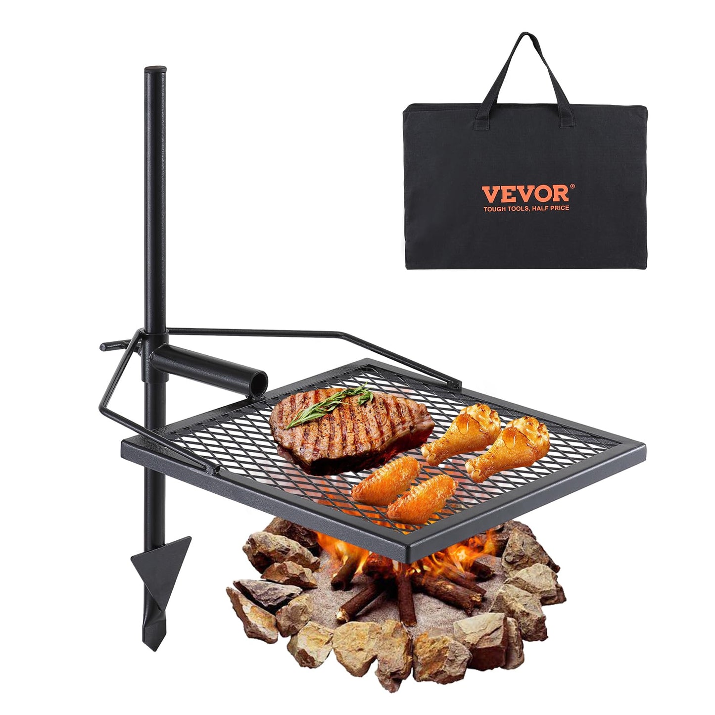 VEVOR Folding Campfire Grill, Heavy Duty Steel Mesh Grate, 22.4" Portable Camping Grates Over Fire Pit, Camp Fire Cooking Equipment with Legs Carrying Bag, Grilling Rack for Outdoor Open Flame Cooking