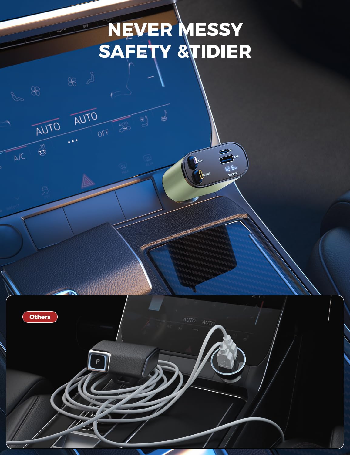 【Upgraded】 SUPERONE Retractable Car Charger 4 in 1, Fast Car Phone Charger with Cord 2.6ft, USB C and Apple Car Adapter, Compatible with iPhone 16 15/15 Pro Max/14/13/12/11, Galaxy, Pixel
