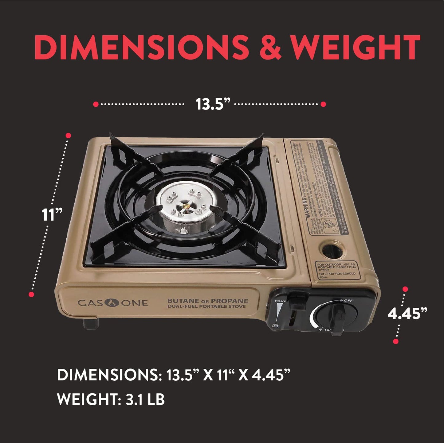 Gas One GS-3400P Propane or Butane Stove Dual Fuel Stove Portable Camping Stove - Patented - with Carrying Case Great for Emergency Preparedness Kit
