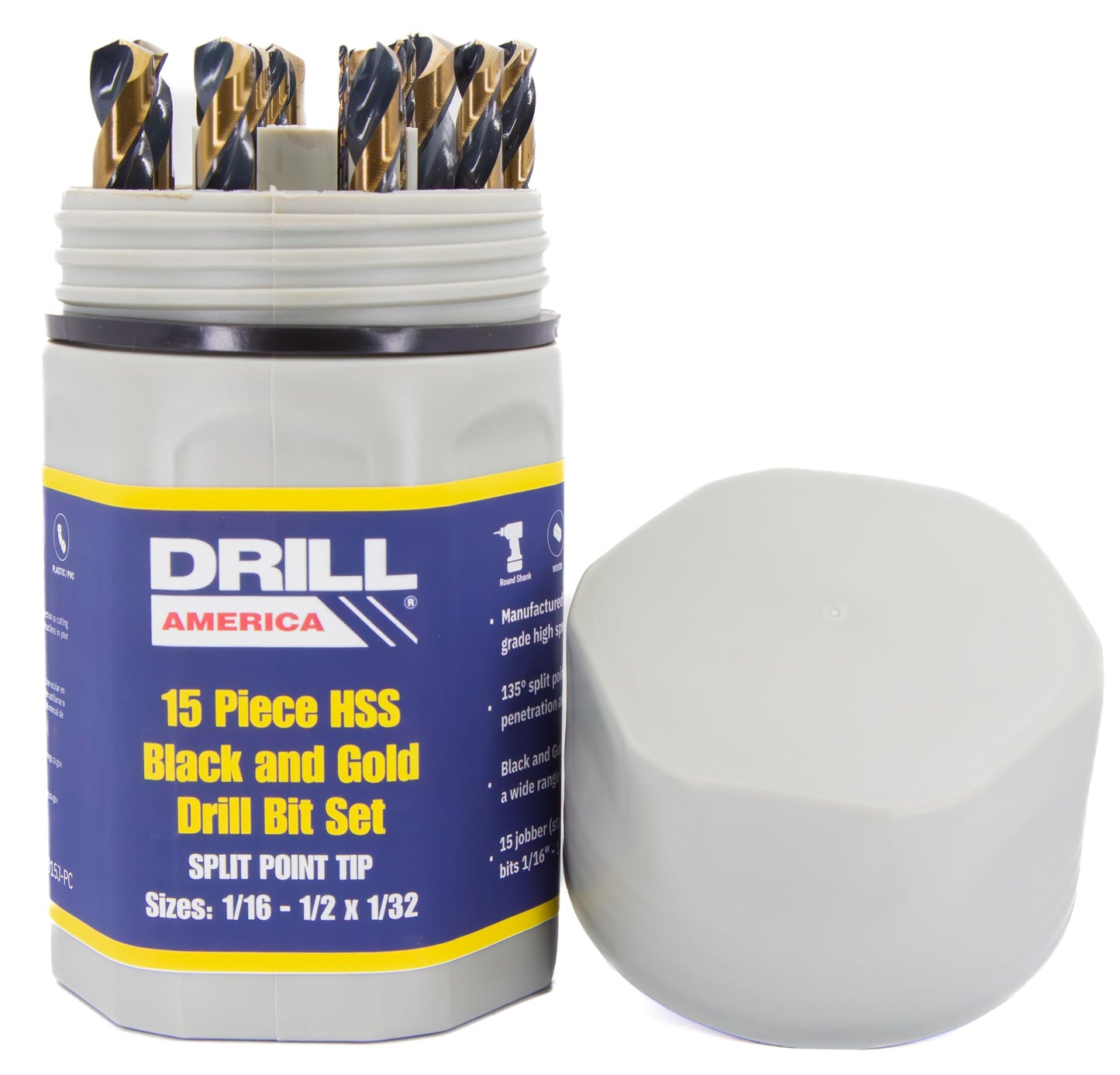 Drill America - KFD29J-PC 29 Piece Heavy Duty High Speed Steel Drill Bit Set with Black and Gold Finish in Round Case (1/16" - 1/2" x 64ths), KFD Series