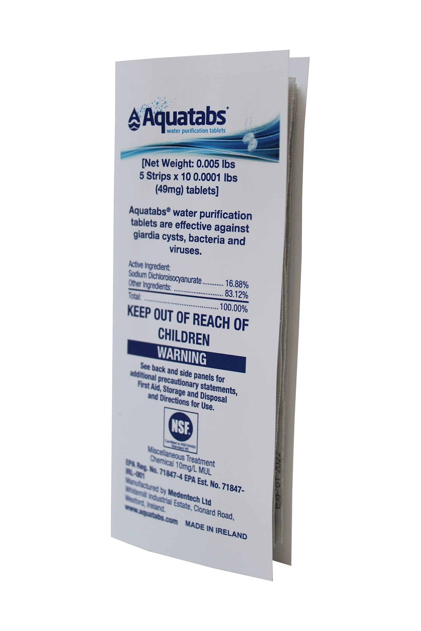 Aquatabs 397mg Water Purification Tablets (100 Pack). Water Filtration System for, Camping, Boating, Emergencies, Survival, RVs, and Marine-Use. Easy to Use Treatment and Disinfection.