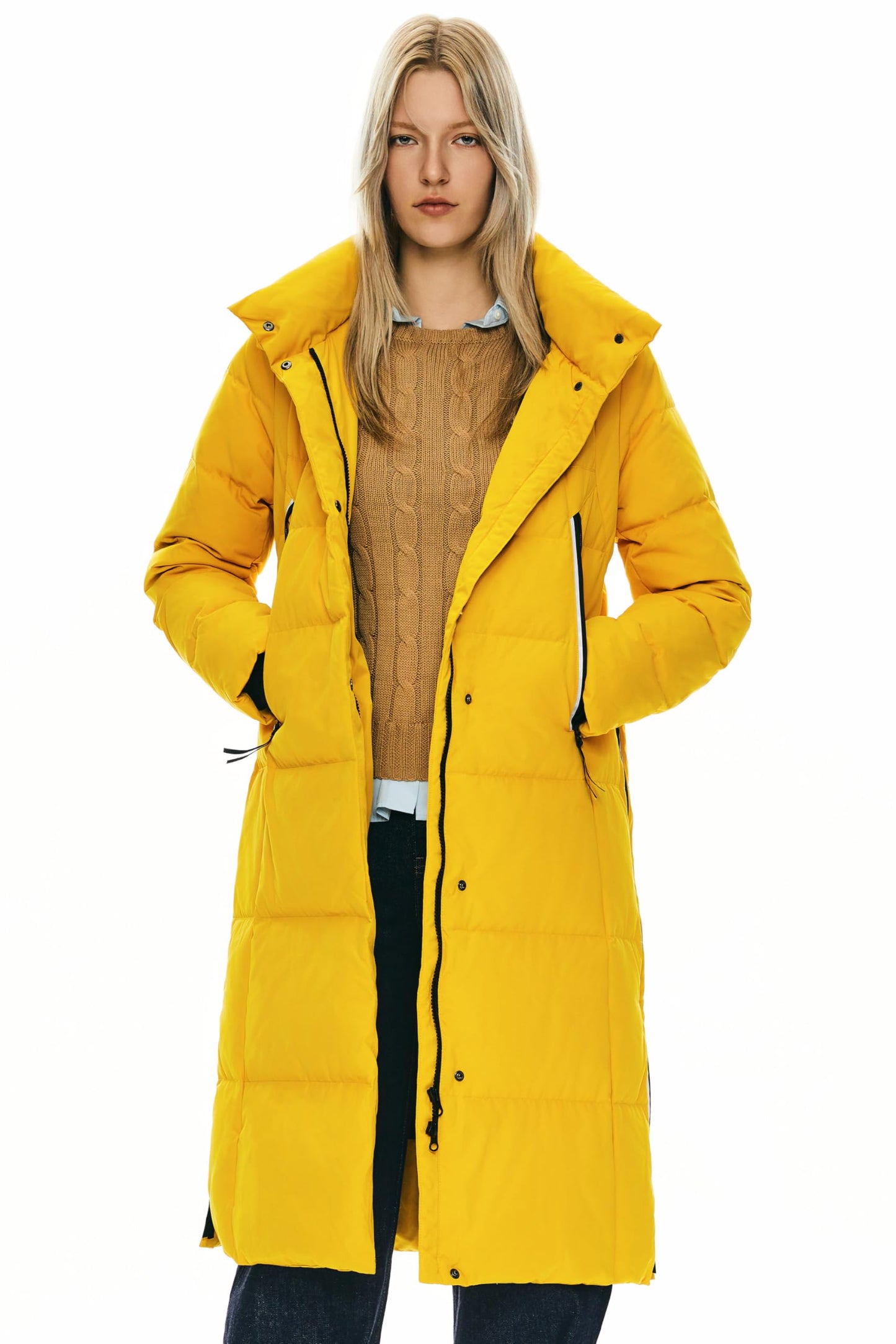 Orolay Women's Thickened Long Down Jacket Winter Down Coat Hooded Puffer Jacket with Side Zipper
