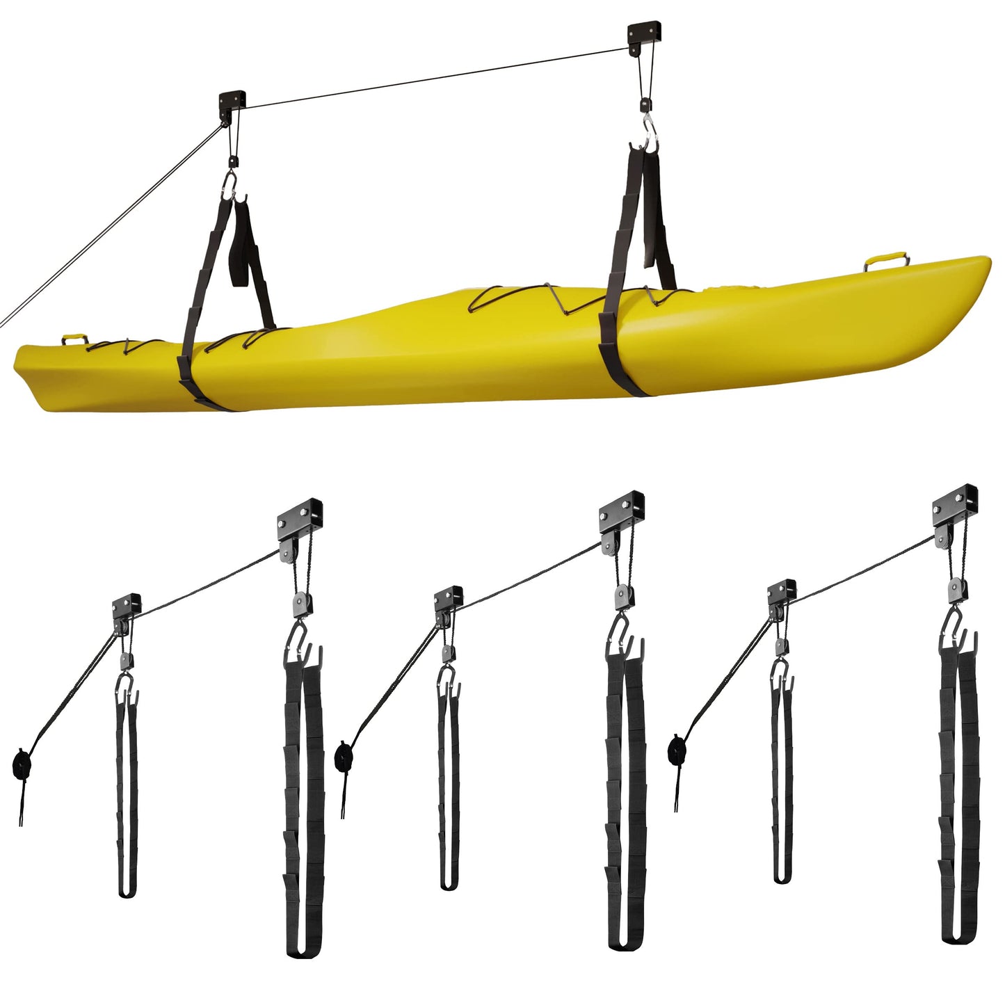Kayak Storage Hoist - Overhead Pulley System with 125lb Capacity for Canoes, Bikes, Ladders, and More - for up to 12-Foot Ceilings