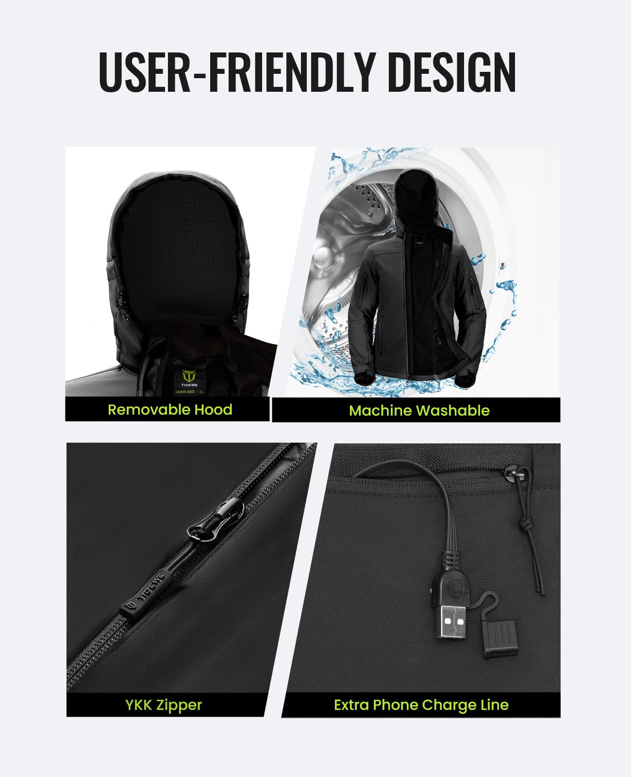 TIDEWE Heated Jacket for Men with Battery Pack (Black, Camo, Size S-XXXL)