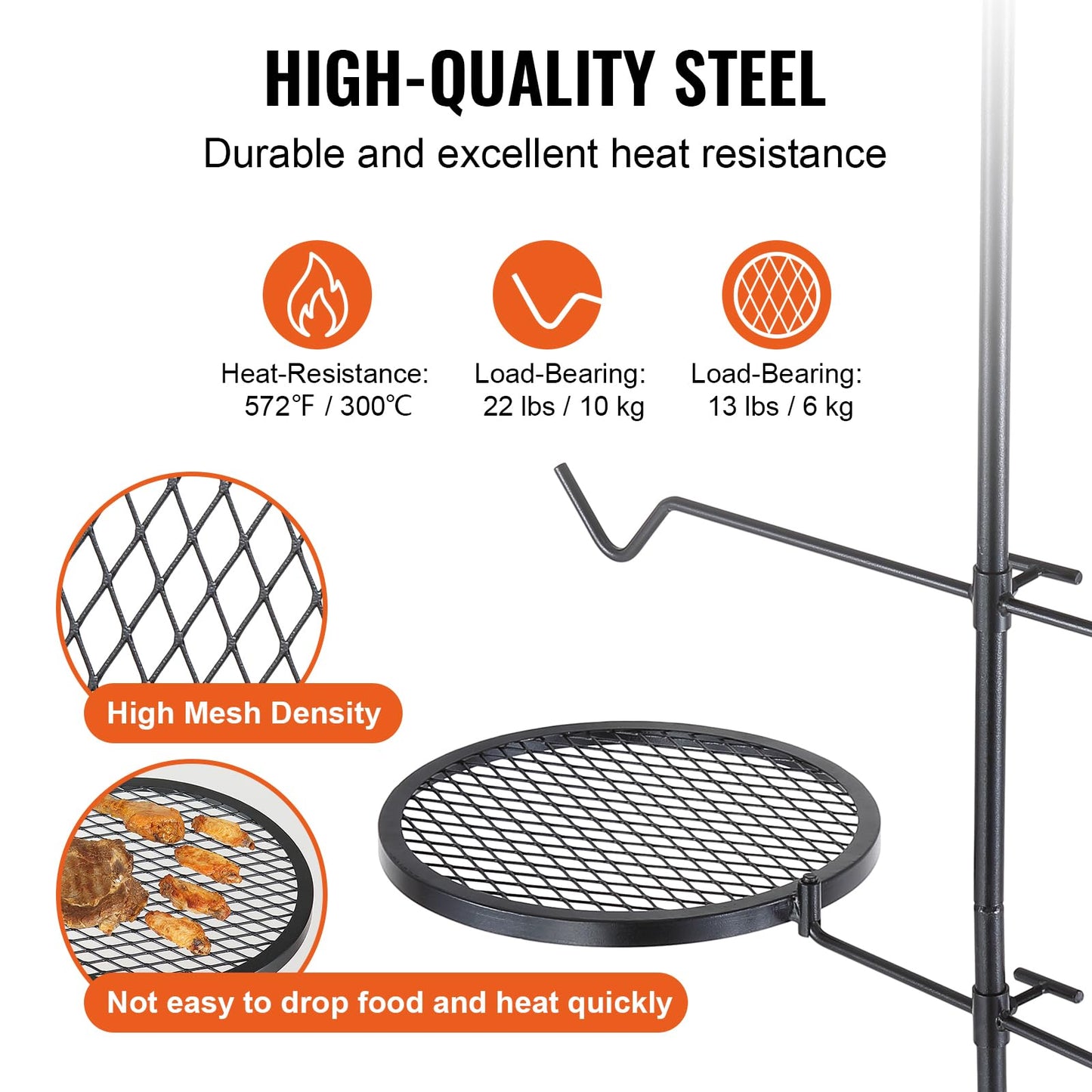VEVOR Folding Campfire Grill, Heavy Duty Steel Mesh Grate, 22.4" Portable Camping Grates Over Fire Pit, Camp Fire Cooking Equipment with Legs Carrying Bag, Grilling Rack for Outdoor Open Flame Cooking