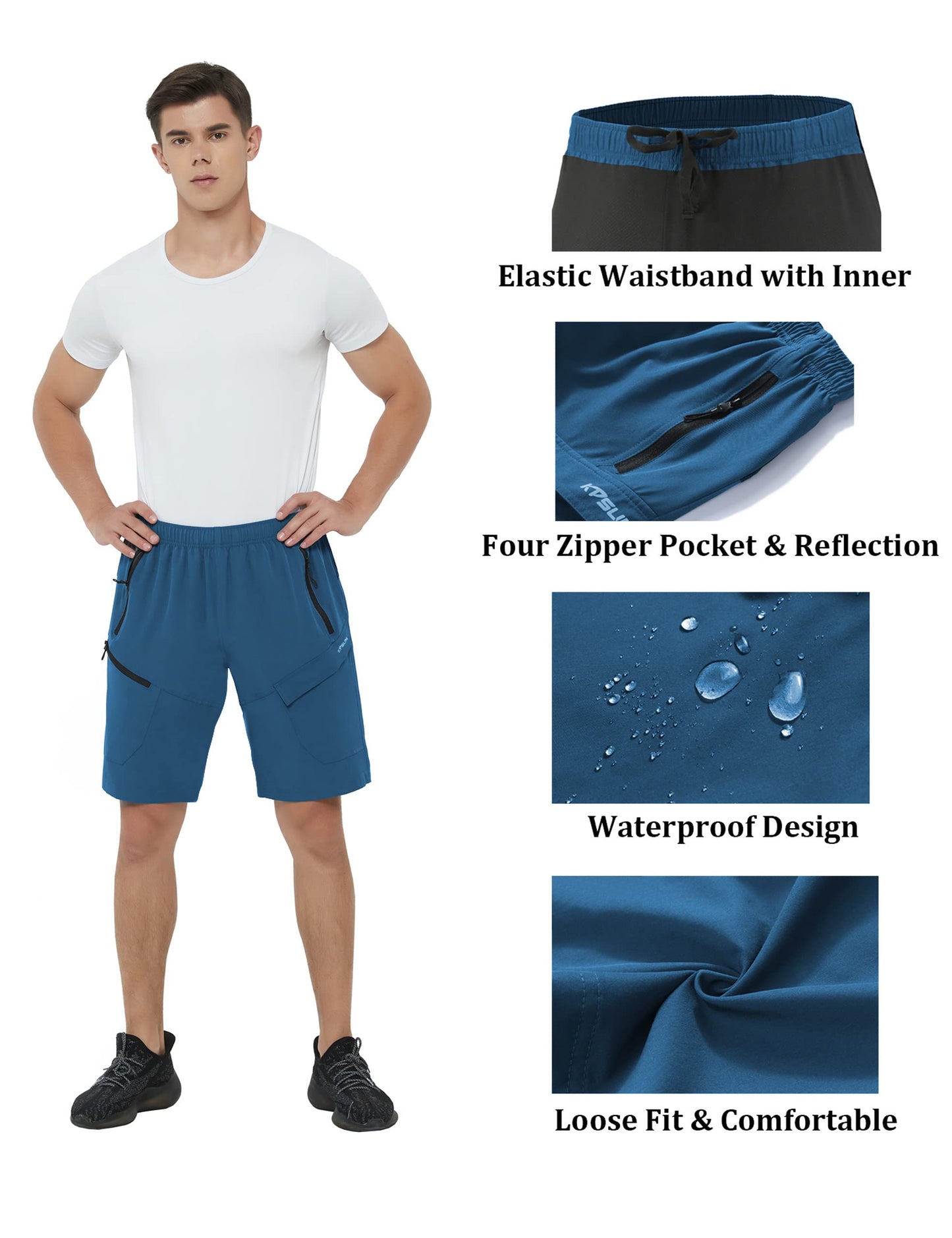 Men's Mountain Bike Shorts 3D Padded Baggy Bicycle Riding Cycling Shorts Quick Dry Lightweight Biking Shorts(Blue XL)