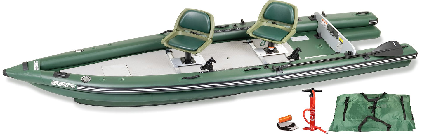Sea Eagle FSK16 FishSkiff Inflatable 16', High Pressure, All-Drop-Stitch, 1-3 Person Frameless Fishing Boat w/Rigid 6” External Keel - Portable, Storable, and Transportable