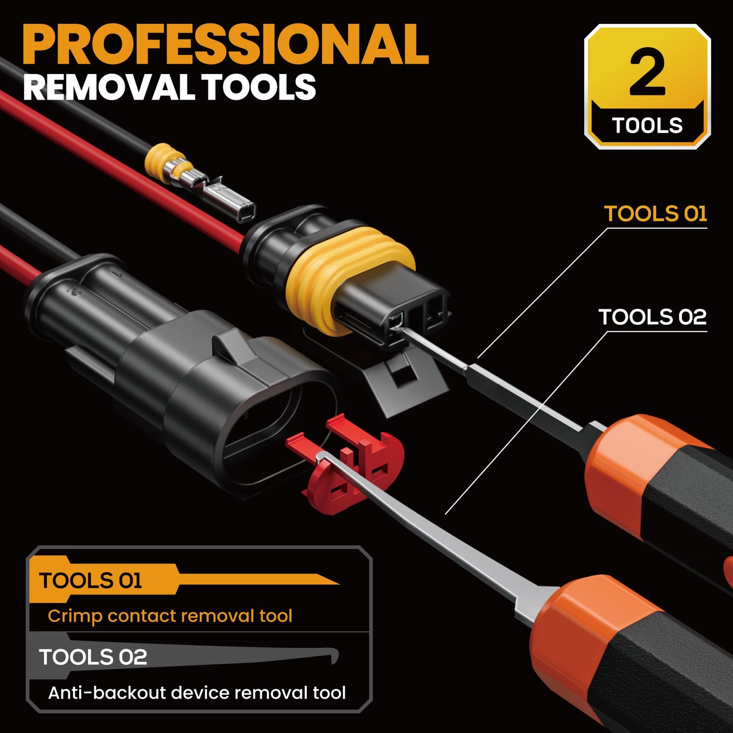 SOMELINE Crimping Tool Kit, Waterproof Automotive Electrical Connectors Electrical Wire Connectors Plug Kit 1/2/3/4/5 Pin Waterproof Connectors with 22-14 AWG Ratchet Crimping Tool and Removal Tools