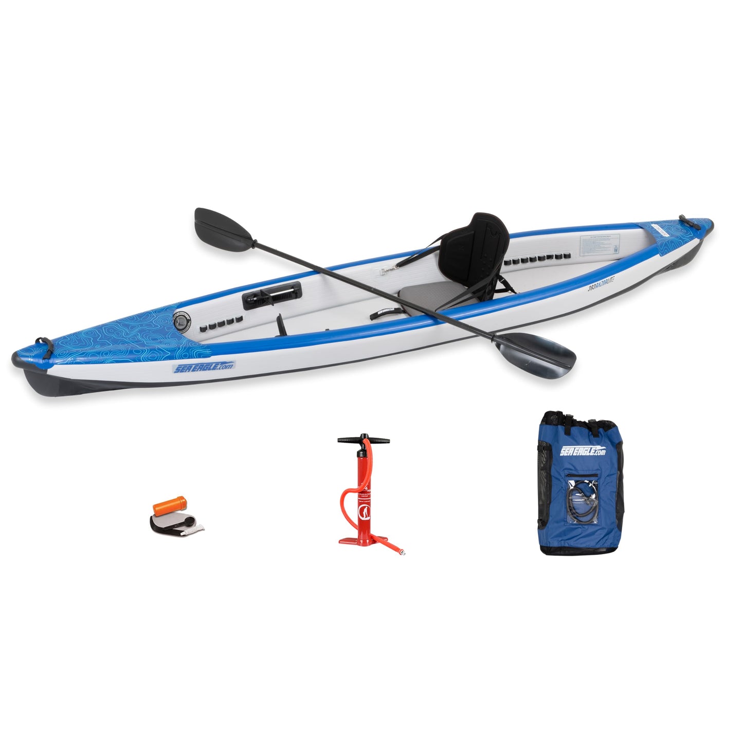 Sea Eagle RazorLite Inflatable Kayak - Lightweight, Drop Stitch, High Speed Touring Kayak - Solo or Tandem - Tall Back Seat(s), Paddle(s), Backpack, Skeg and Pump
