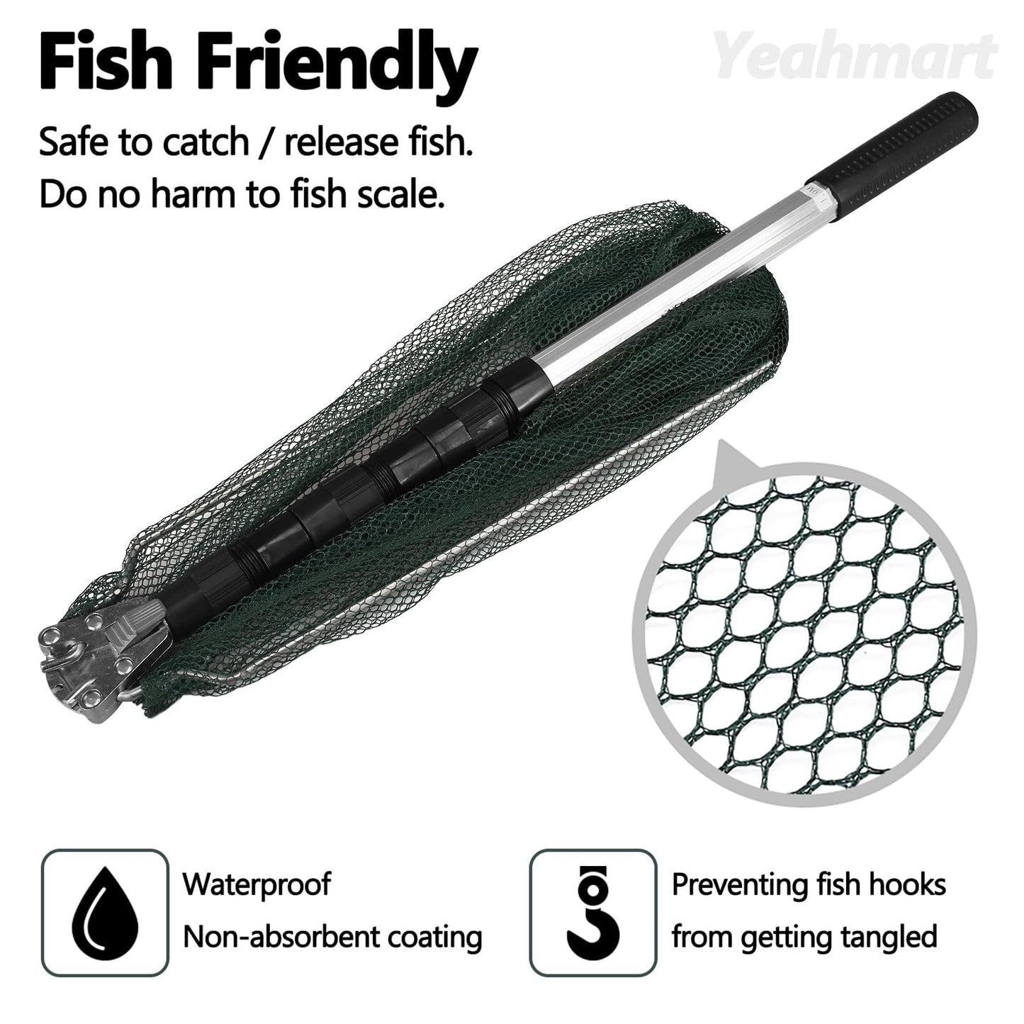 Yeahmart Fishing Net Minnow Nets with Aluminum Collapsible Telescopic Fishing Pole Handle and Nylon Mesh, Small Fishing Landing Net for Saltwater Freshwater, Kids, Men, Women, Extends to 21-75 inch