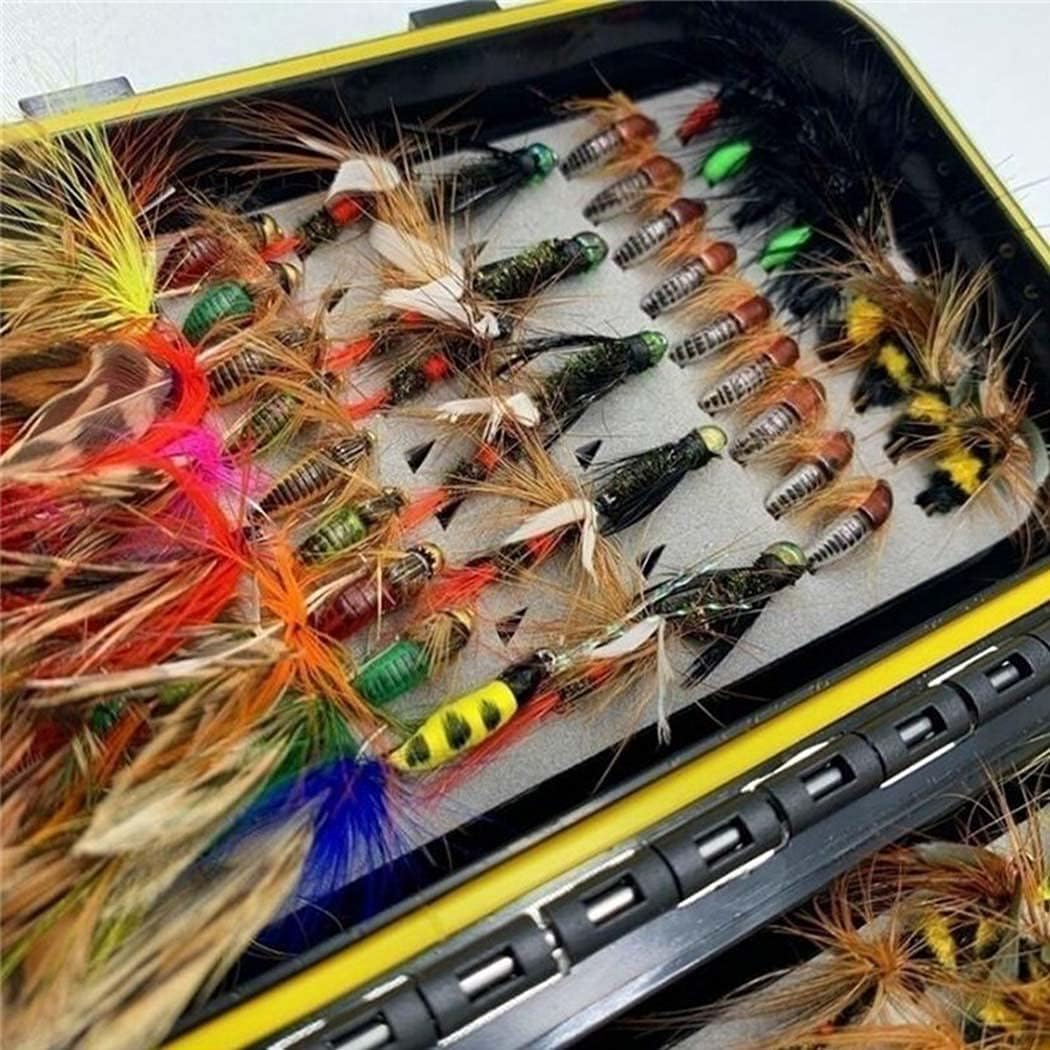 Fly Fishing Flies Kit, 50/114Pcs Handmade Fly Fishing Gear with Dry/Wet Flies, Streamers, Fly Assortment Trout Bass Fishing with Fly Box (114Pcs/Set-11 Mixed Styles)