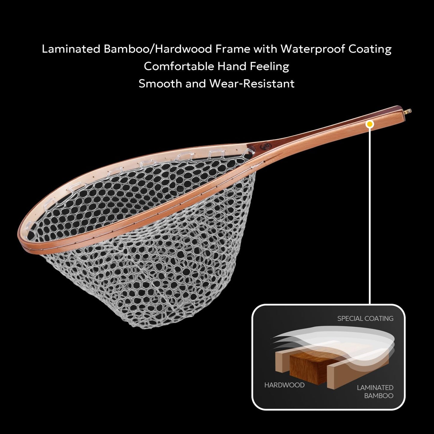 SF Fly Fishing Landing Net Soft Rubber Mesh Trout Net Catch and Release Net
