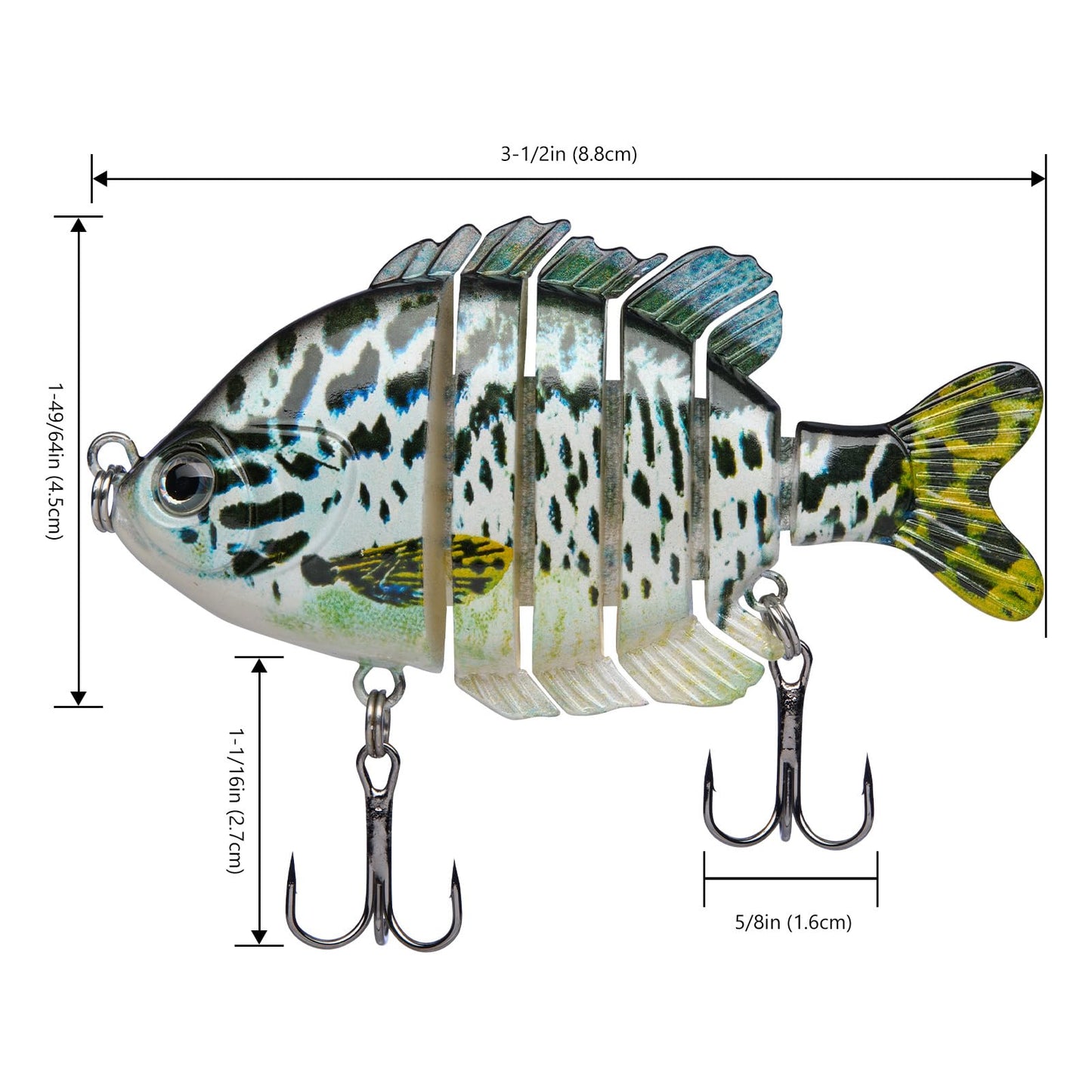 BASSDASH SwimPanfish Multi Jointed Panfish Bluegill Swimbaits Hard Topwater Bass Lures Fishing Lure Crank Saltwater 3.5in/0.85oz