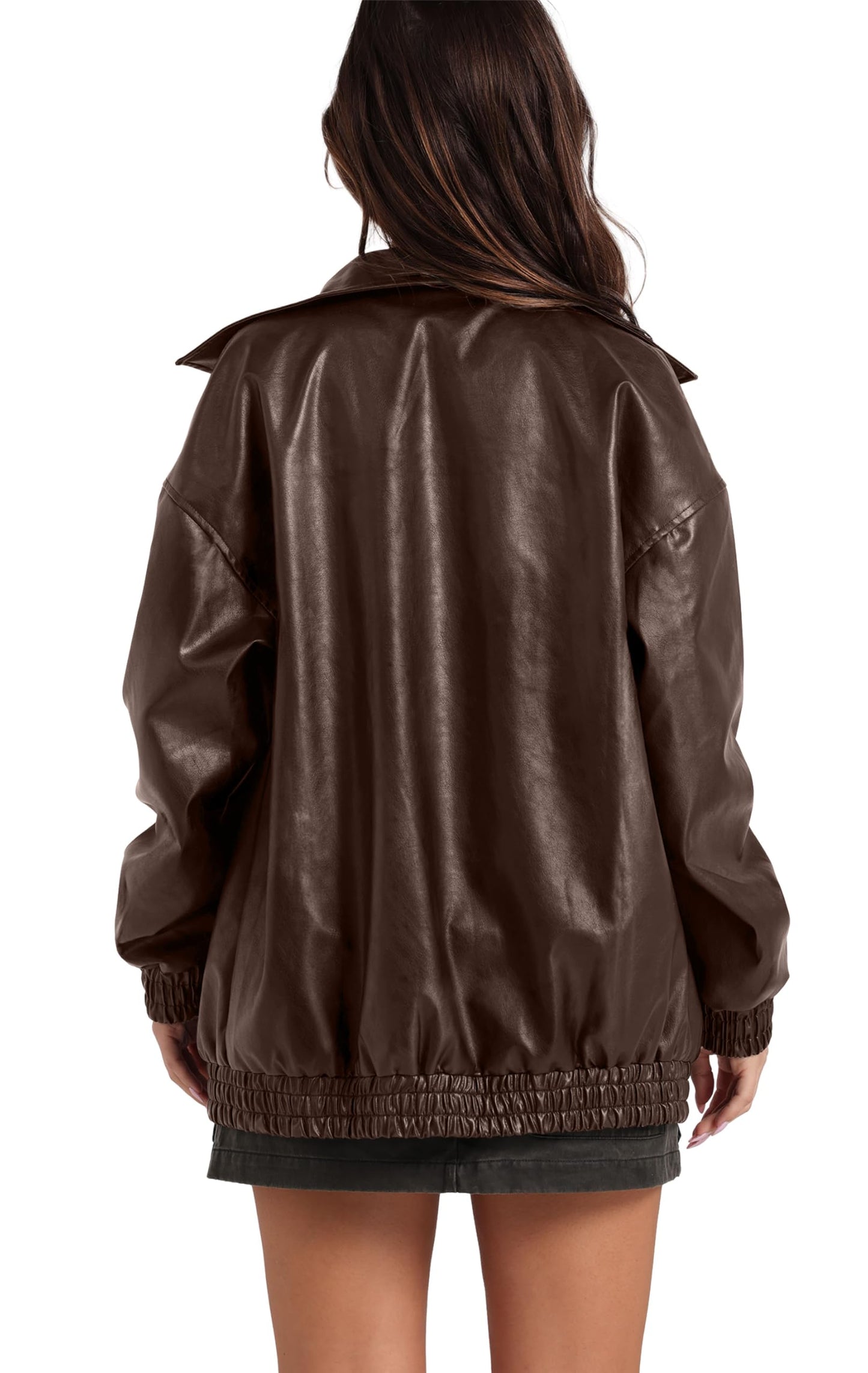 SAMPEEL Leather Jacket Women Faux Oversized Motorcycle Bomber Coats 2024 Fall Fashion Outfits Winter Clothes