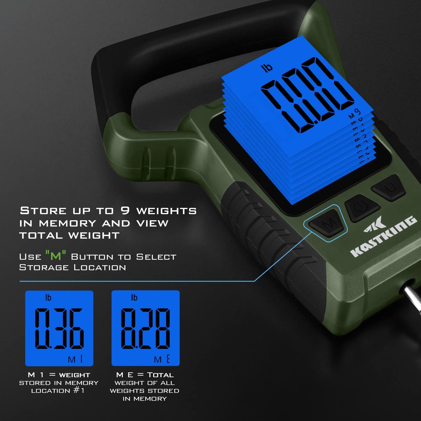 KastKing Fish Scale, WideView Floating Waterproof Digital Scale, 2.5” Large LCD Display, 110lb Capacity, Multi-Mode Pound/Ounces & Kilograms, Stores up to 9 Weights, Fishing Gifts for Men