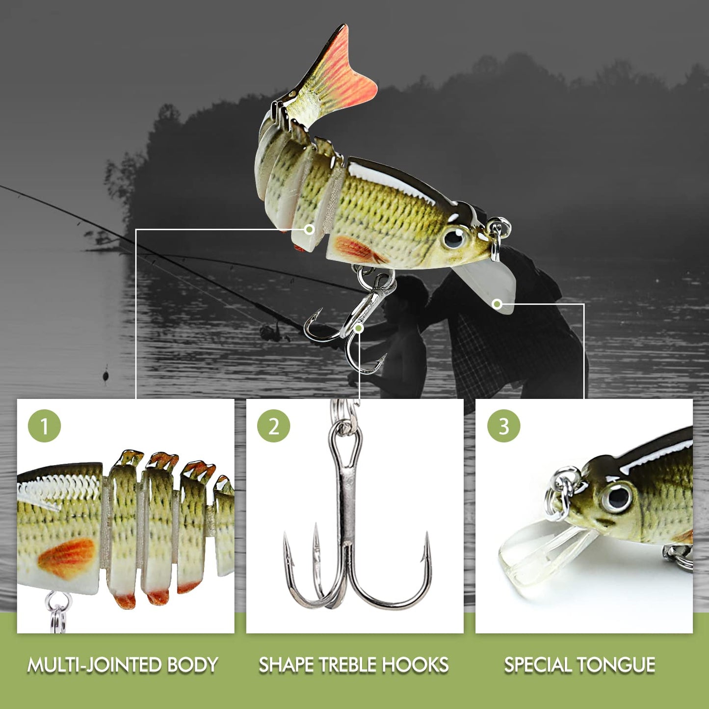 TRUSCEND Swimmax for Saltwater and Freshwater, Realistic Fishing Lures for Bass Trout Crappie Walleye Pike Bluegill Salmon, Swimbait for Bass Fishing, Amazing Fishing Gear Gifts for Family Fishing