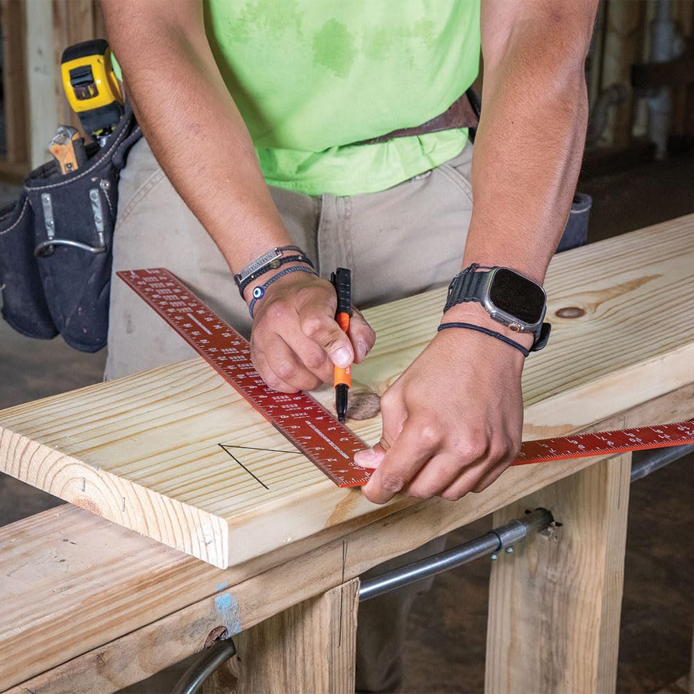 Klein Tools 935FSQ Framing Square, 24-Inch x 16-Inch, L Shape Carpenter Woodworking Tool with Laser Etched Rafter Tables and Octagon Scales