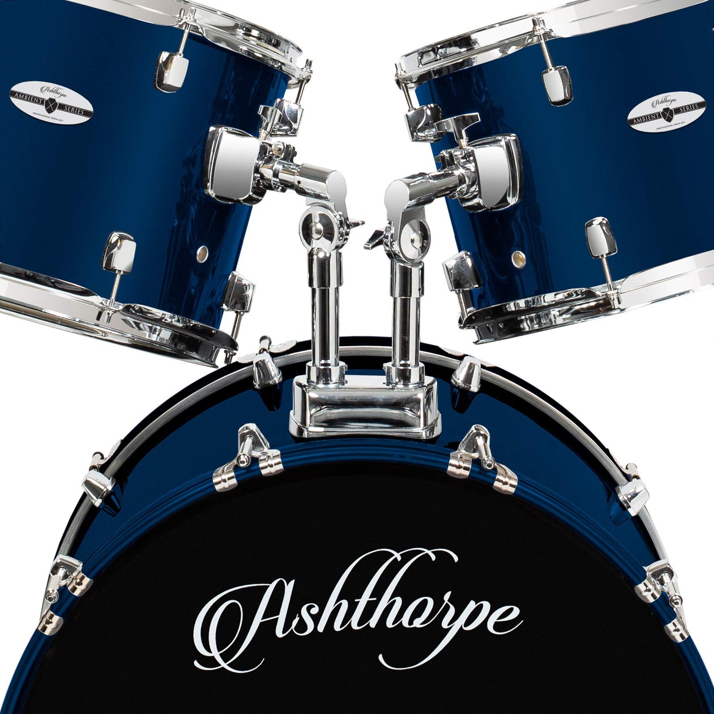 Ashthorpe 5-Piece Full Size Adult Drum Set with Remo Heads & Premium Brass Cymbals - Complete Professional Percussion Kit with Chrome Hardware - Blue