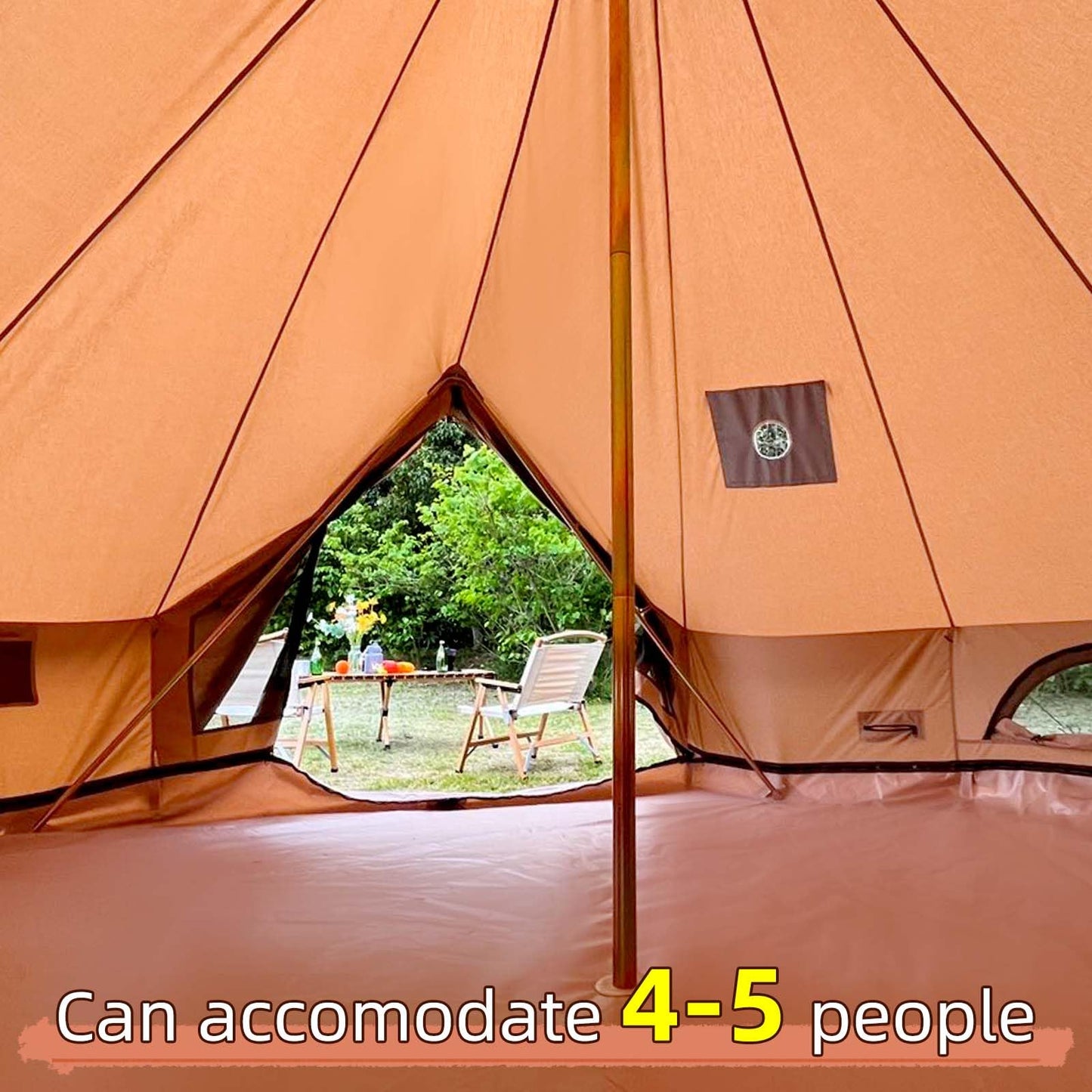 Cotton Canvas Bell Tent with Stove Jack, Roomy Yurt for Family Glamping Camping, 4 Season Tent with Zipped Removable Floor