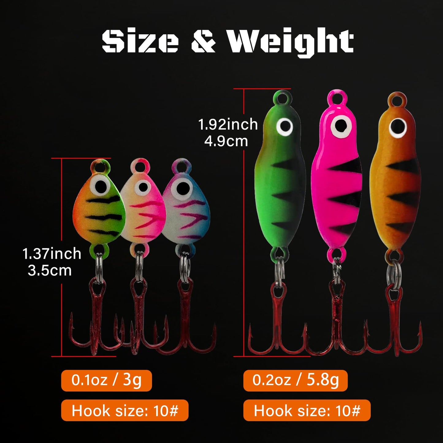 Ice Fishing Jigs Luminous Ice Fishing Lures Glowing Jig Gear Winter Fishing Jigging for Crappie Pike Panfish Walleye Perch Bluegill 6pcs/20pcs
