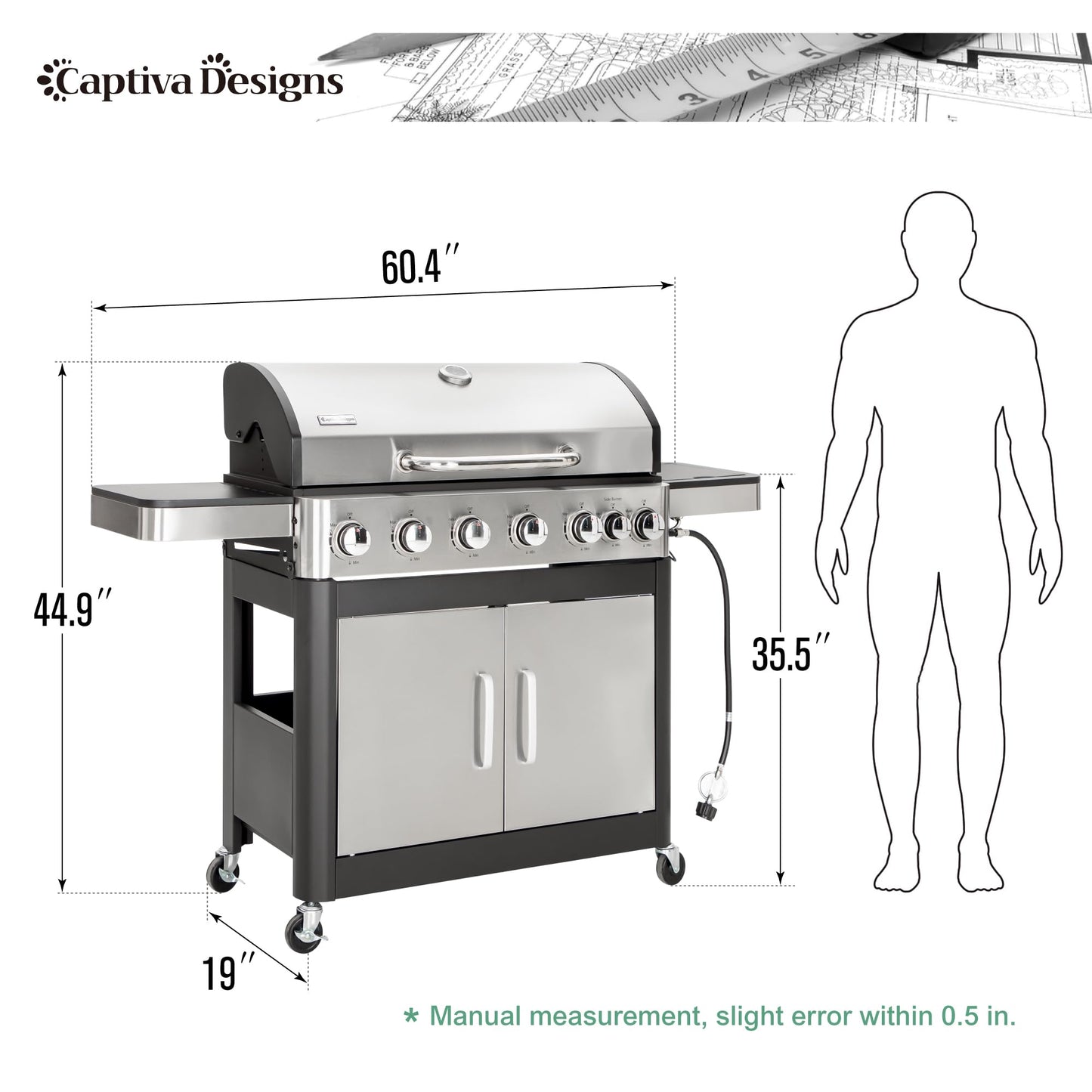 Captiva Designs 4-Burner Propane Gas BBQ Grill with Side Burner & Porcelain-Enameled Cast Iron Grates, 42,000 BTU Output Stainless Steel Grill for Outdoor Cooking Kitchen and Patio Backyard Barbecue