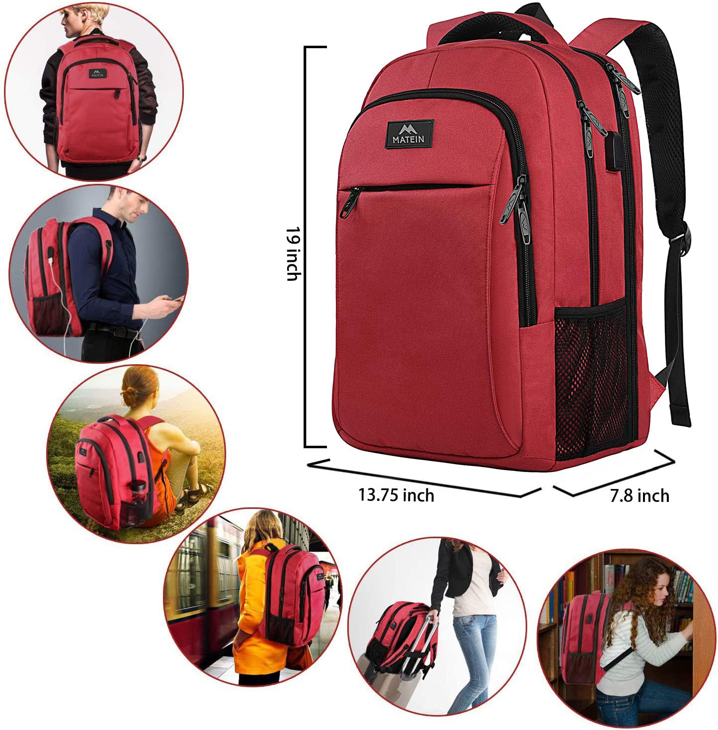 MATEIN Travel Laptop Backpack, Business Anti Theft Slim Sturdy Laptops Backpack with USB Charging Port, Water Resistant College School Computer Bag Gift for Men & Women Fits 15.6 Inch Notebook, Grey