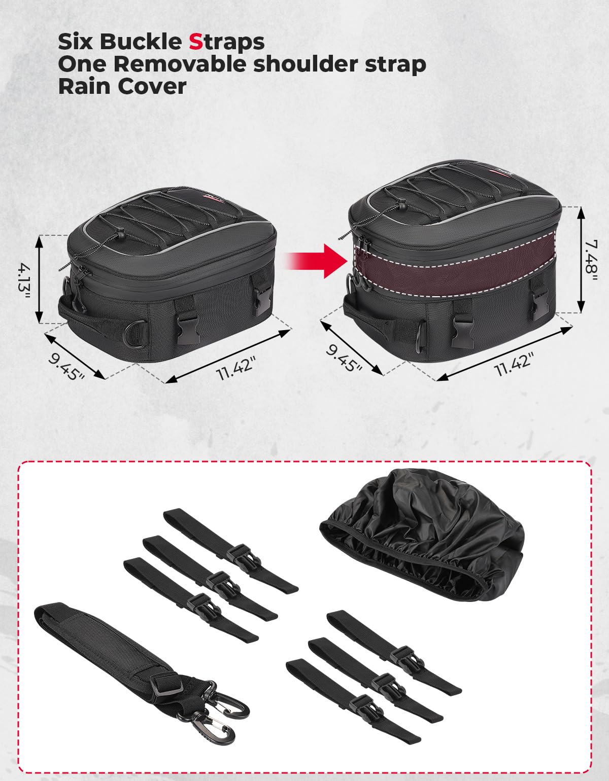 KEMIMOTO Motorcycle Tail Bag, Dual Use Motorcycle Rear Seat Bag with Waterproof Rain Cover, 22L-34L Expandable Motorbike Helmet Bag Luggage Storage Backpack with 6 straps