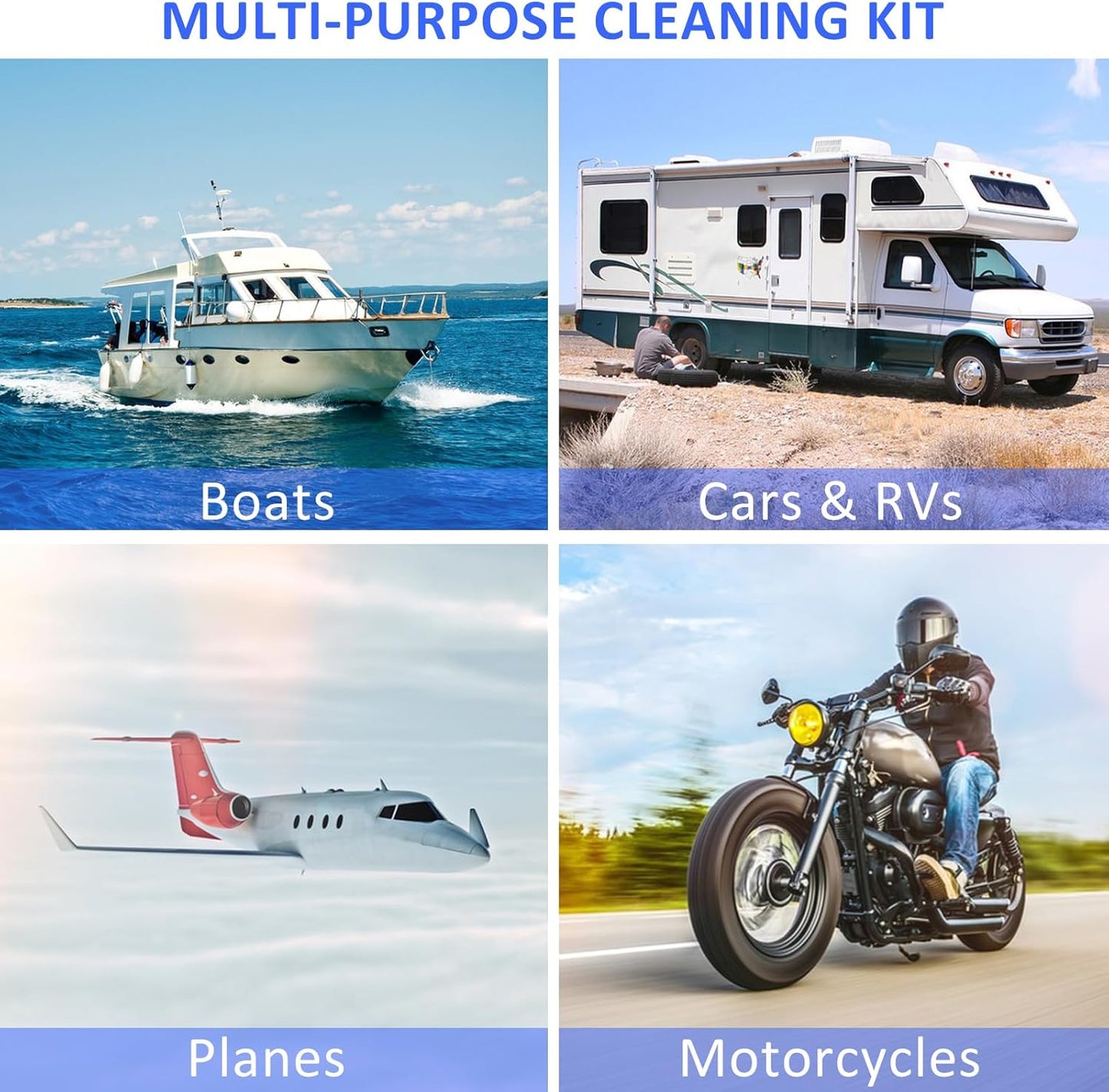 AUTODECO 12Pcs Boat Wash Cleaning Kit with Collapsible Bucket Wash Sponge Mitt Microfiber Towel Squeegee Scrub Pads Brushes Complete Interior Exterior Cleaning Set for Boat