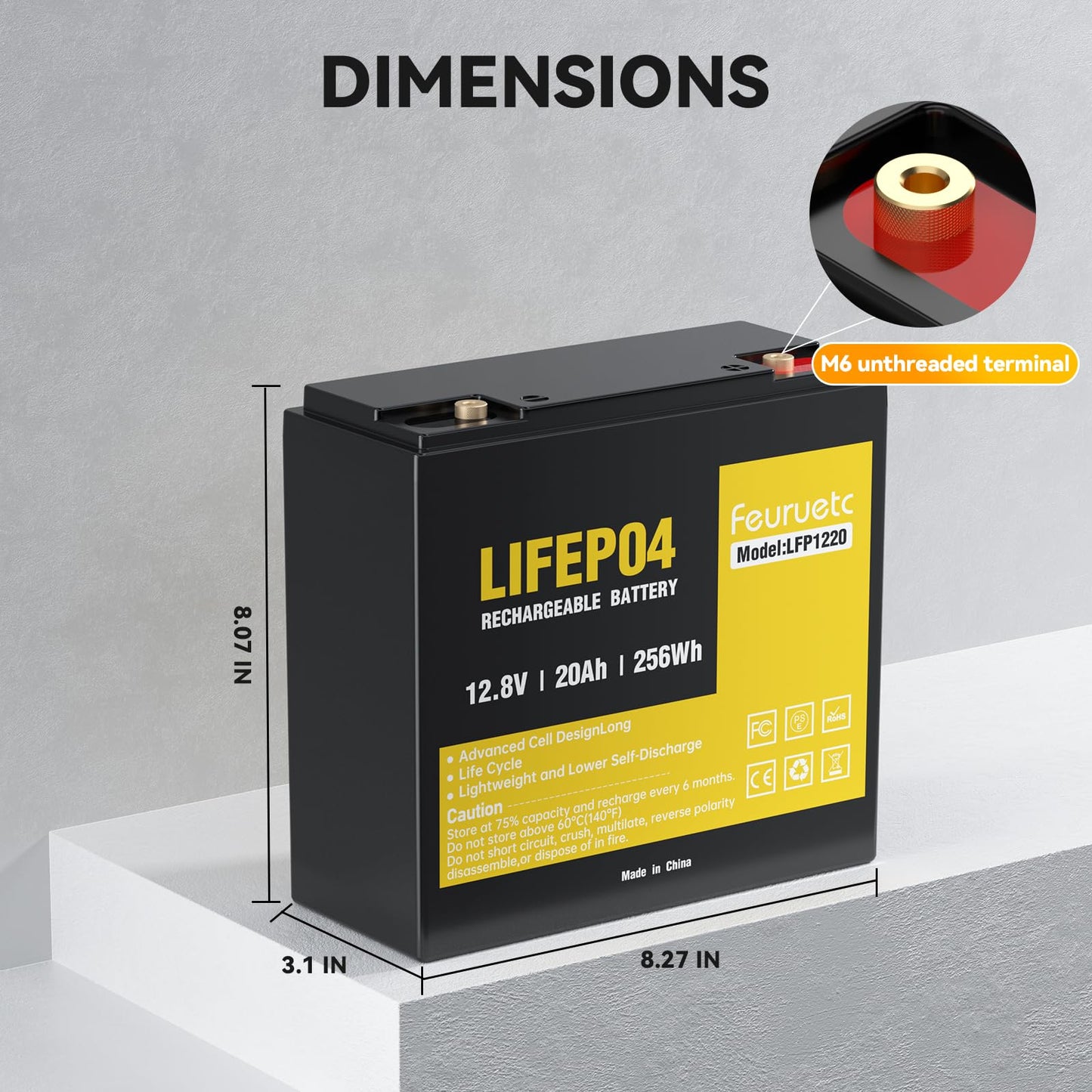 12V 20Ah Deep Cycle LiFePO4 Battery,12 volt lithium phosphate battery for Camping,Fish Finder, Scooter, Security System, Ride on Toys Automotive Replacement Batteries,UPS etc Rechargeable Lit