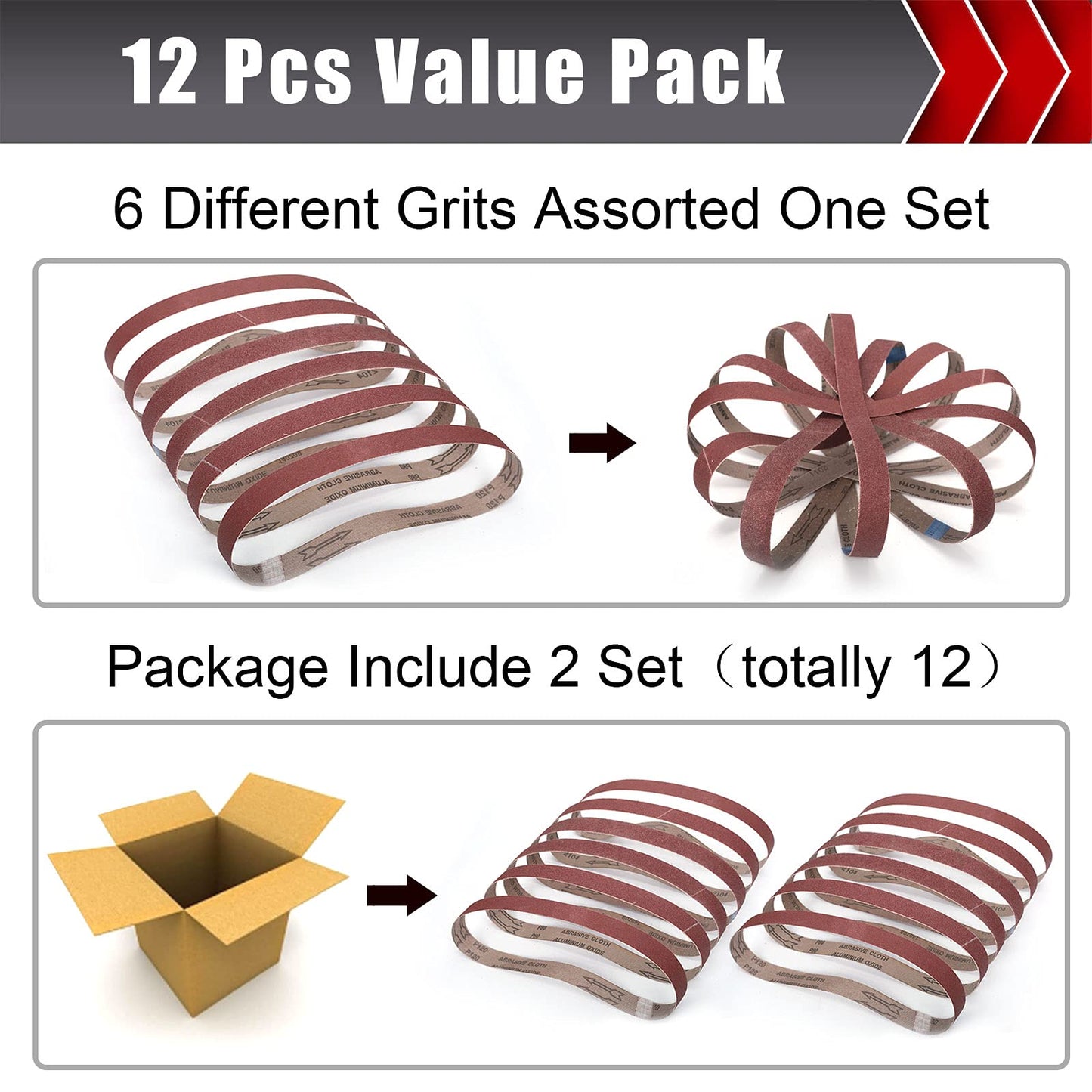 3×18 Inch Belt Sander Sanding Belt, 21 Pack Belt Sander Paper 40/60/80/120/180/240/400 Grits Assortment Aluminum Oxide Sanding Belts for Belt Sander Knife Sharpening Wood Metal Polishing