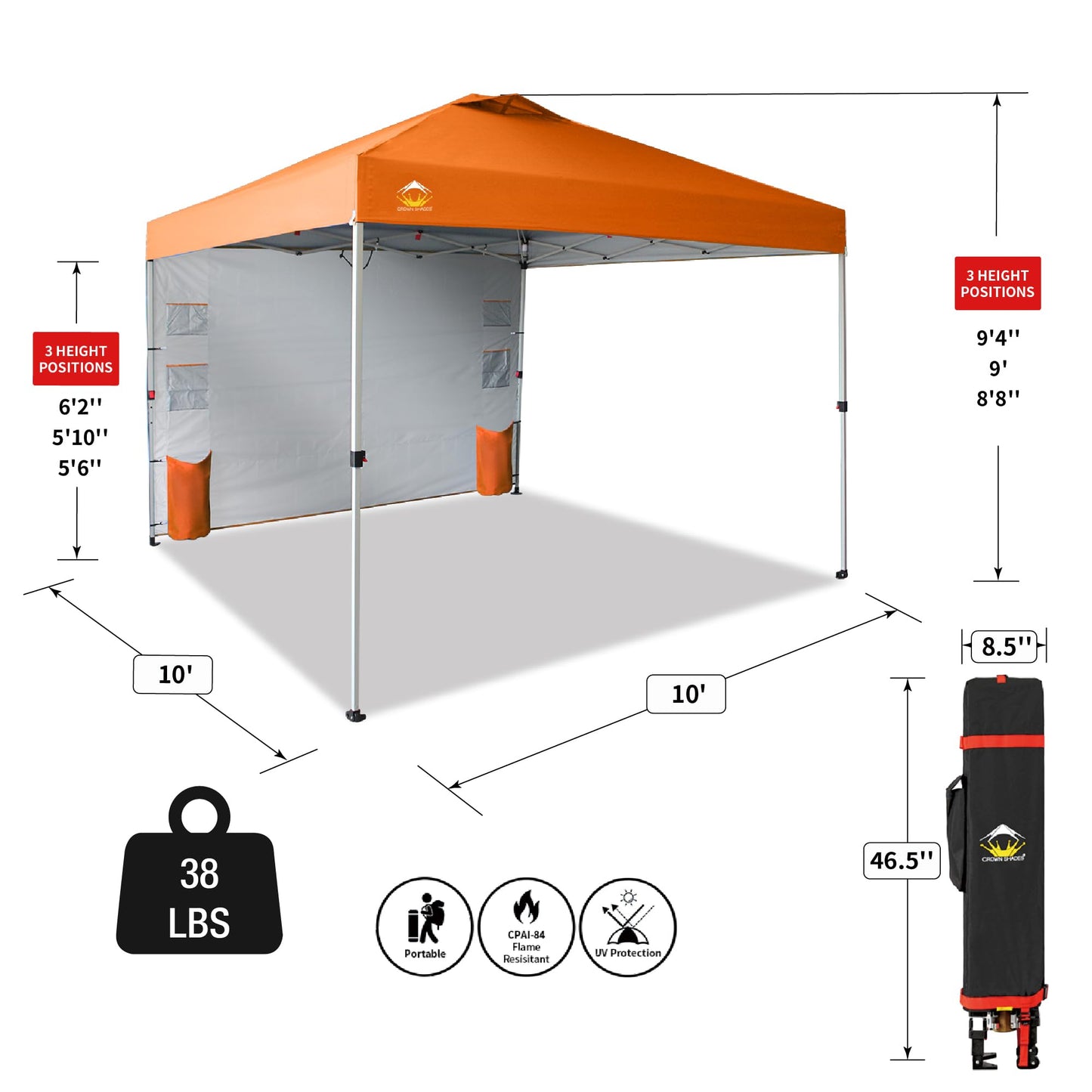 CROWN SHADES Canopy Tent 10x10 Pop Up Canopy Outdoor Shade with Pockets Sidewall, Easy Up Sun Shelter with One Person Set Up Center Lock, Portable Instant Camping Beach Canopy Tents, Forest Green