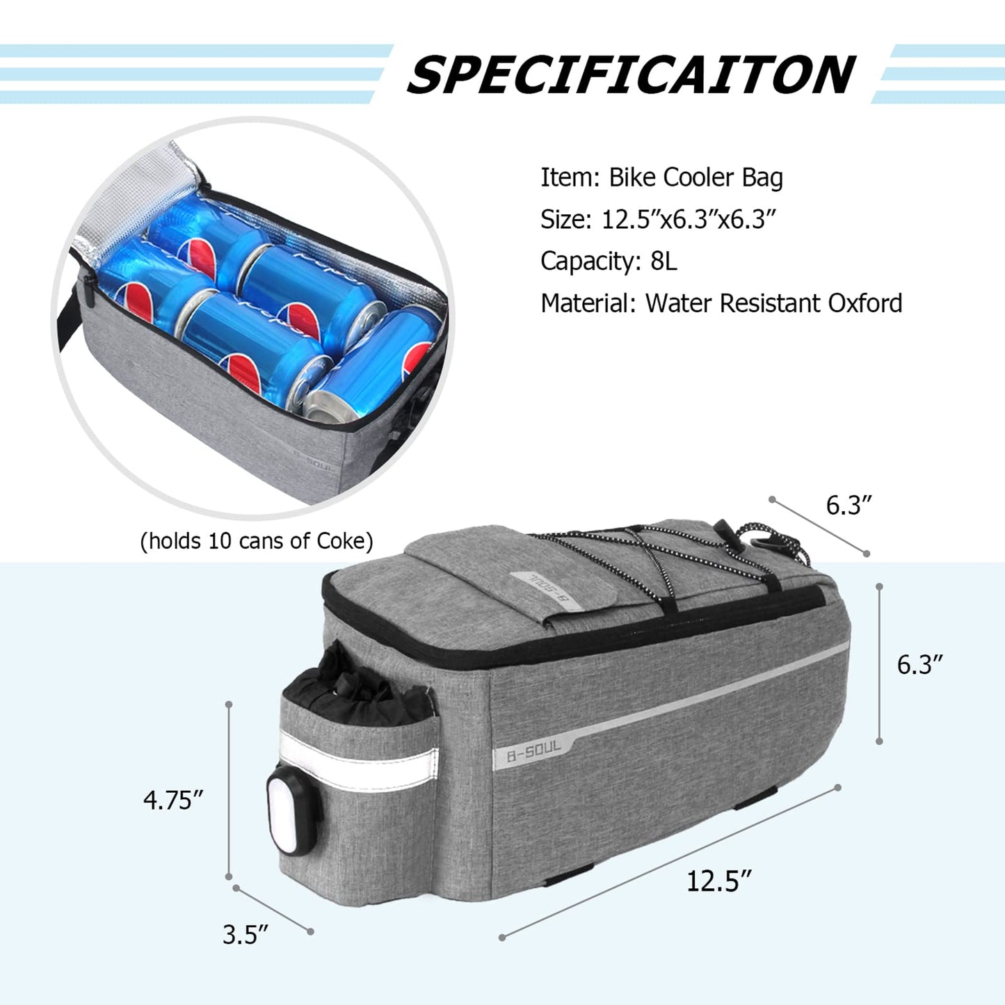 RAYMACE Bike Rear Rack Bag with Tail Light, Bike Truck Cooler Bag for Warm or Cold Items
