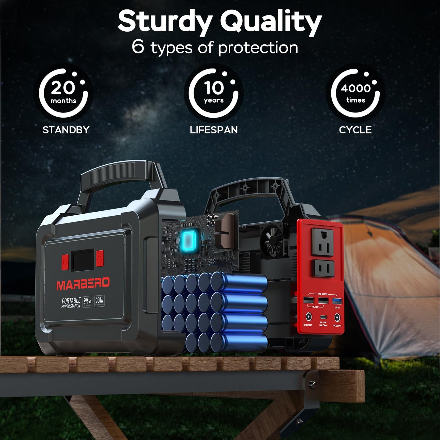 MARBERO Solar Generator 167Wh Camping Portable Power Station 200W Peak with Foldable Solar Panels 30W with AC Outlet 110V Multi-Port LED Flashlights for CPAP Home Camping Hurricane Emergency