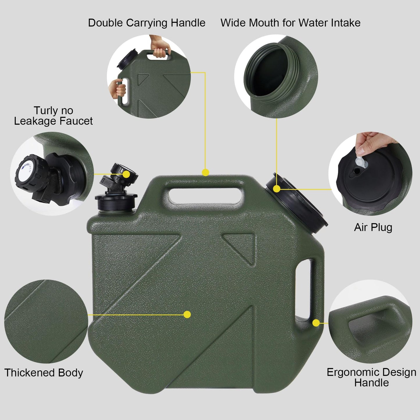 5 Gallon Water Jug, Camping Water Container BPA Free Water Storage with Spigot No Leakage Portable Emergency Water Tank for Outdoor Hiking Camping Picnic Supplies Green