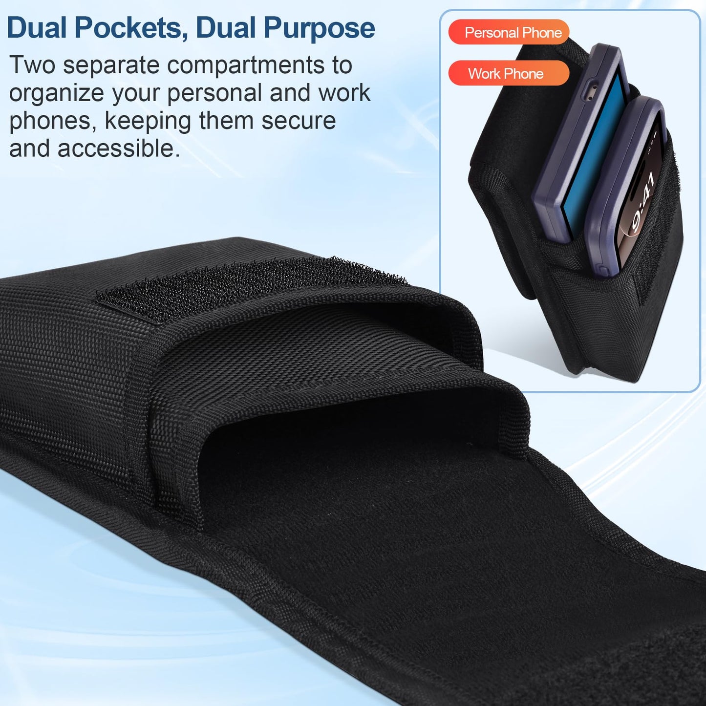ykooe Heavy-Duty Dual Phone Holster Compatible with iPhone/Samsung Galaxy/Google Pixel & Moto G Power - Secure Fit with Military-Grade Large Belt Clip, Black