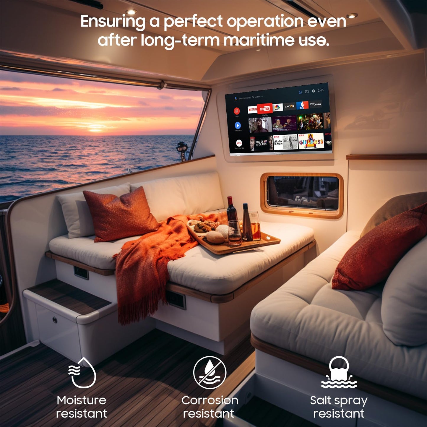 SYLVOX 12 Volt TV, 22" Smart Television with DVD Player Built in, 1080P Google OS ATSC NTSC WiFi Bluetooth HDMI USB, AC/DC Powered, 12V TV for RV Camper Boat Coastal Home (Marine Series)