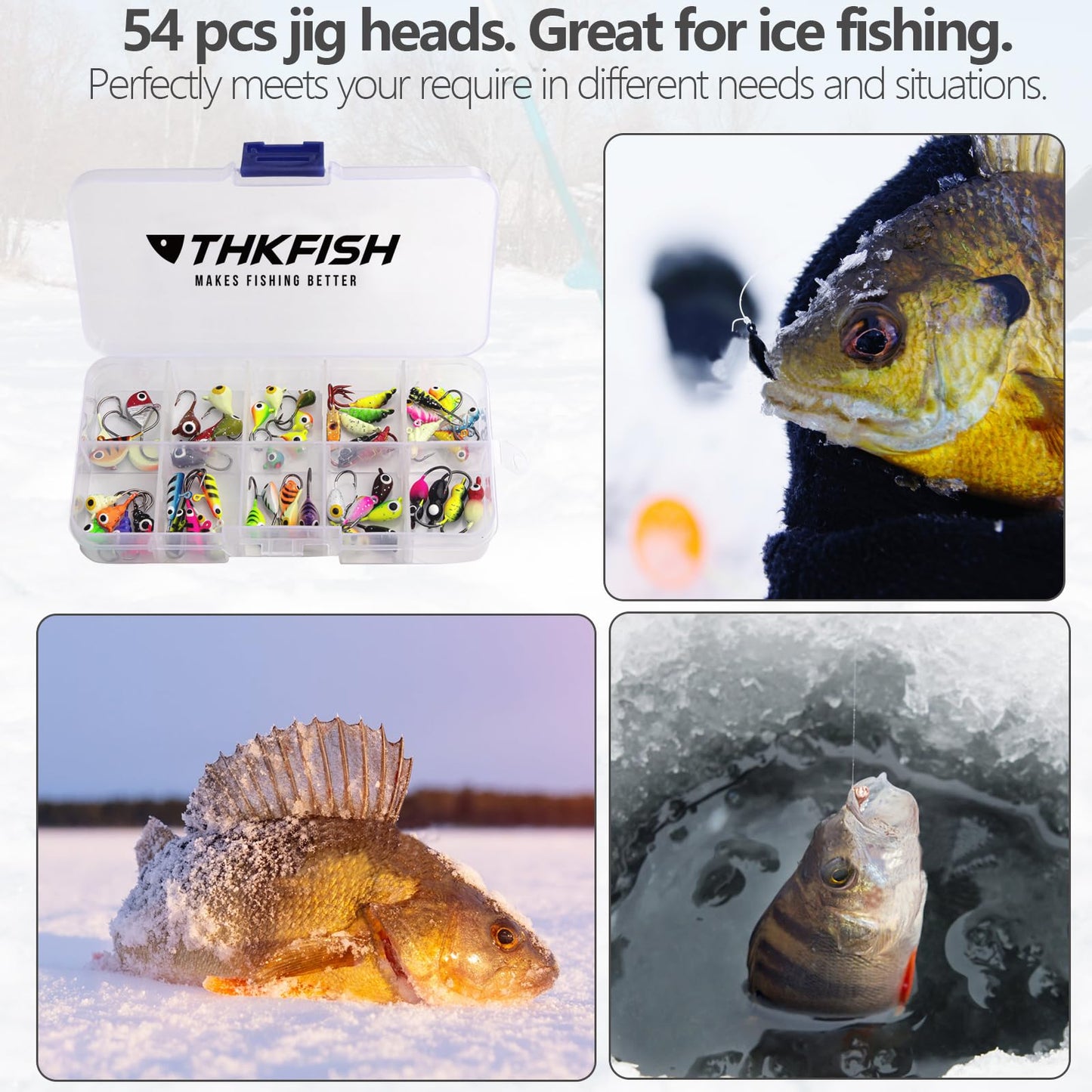 THKFISH Ice Fishing Jigs Kit Ice Fishing Lures for Walleye Perch Jigs Heads for Ice Fishing Tackle Panfish Crappie Jigs 50PCS/31PCS